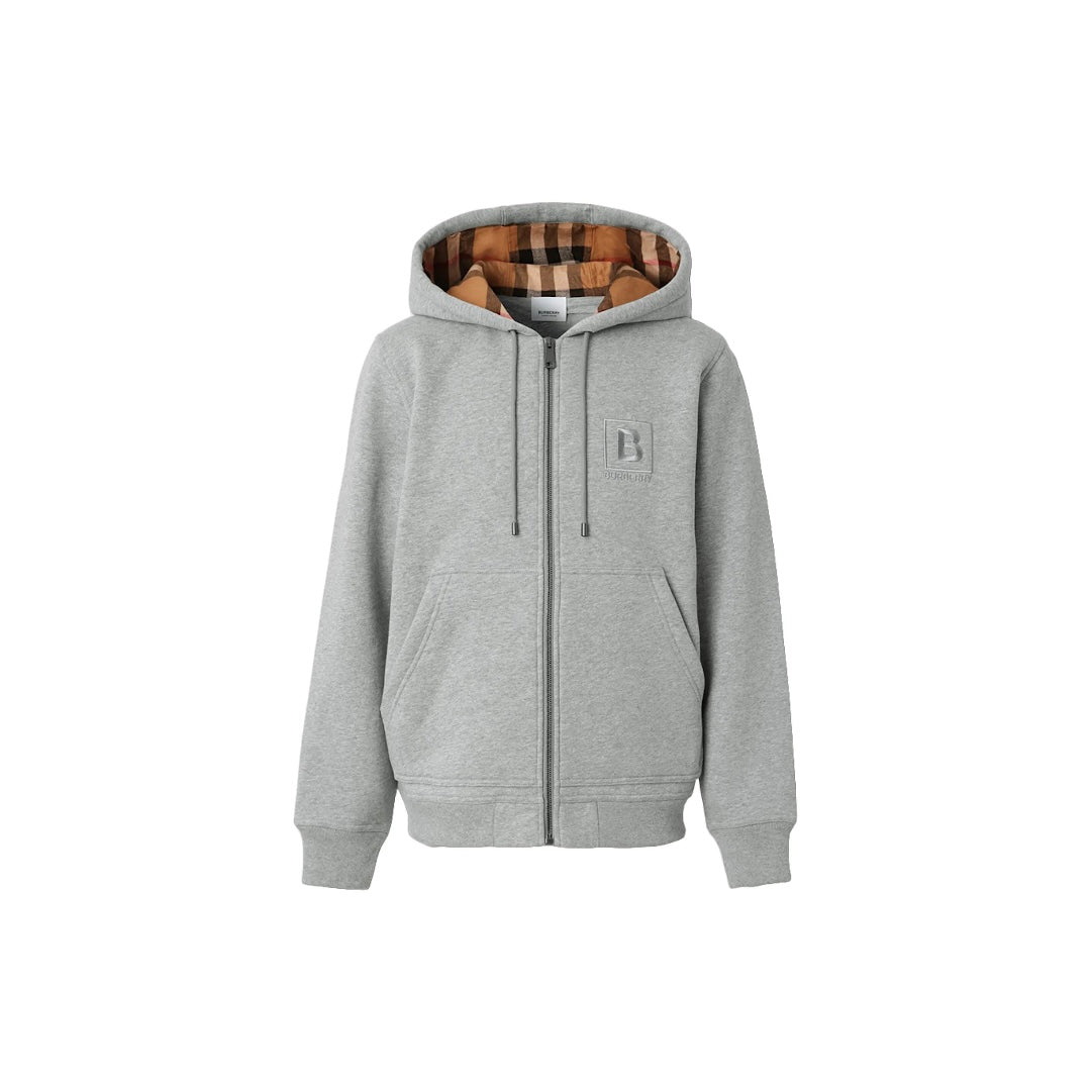 Sweat à Capuche Zippé initiale brodé en Coton gris chiné