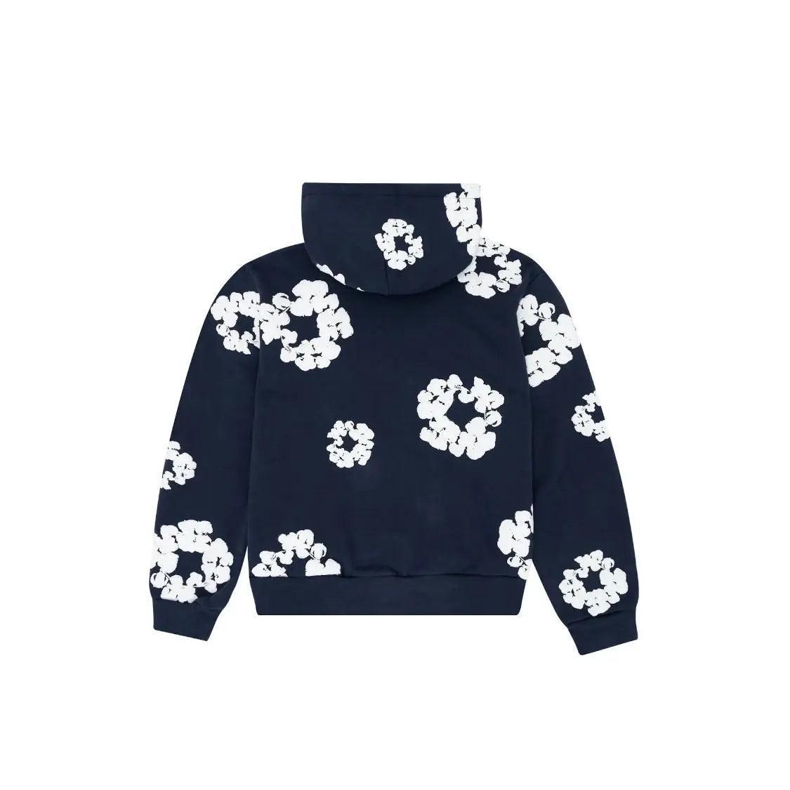 Sweat à Capuche coton imprimé floral coloris bleu marine - REIMÉ