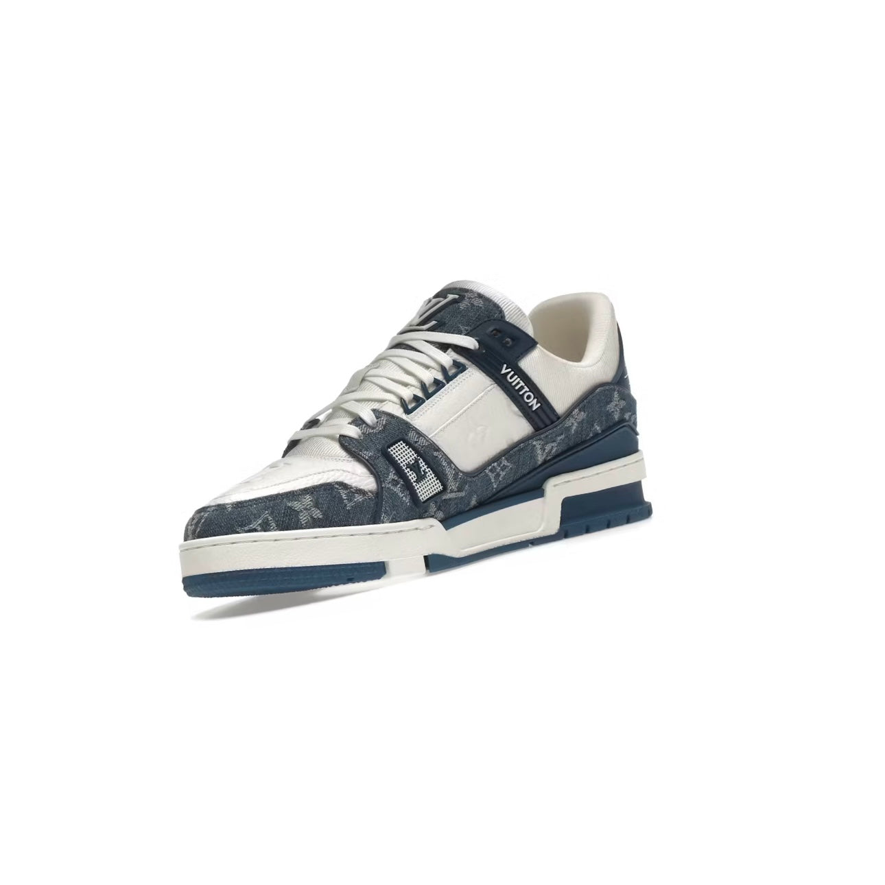 Sneakers Trainer en Denim Monogramme Bleu et Blanc
