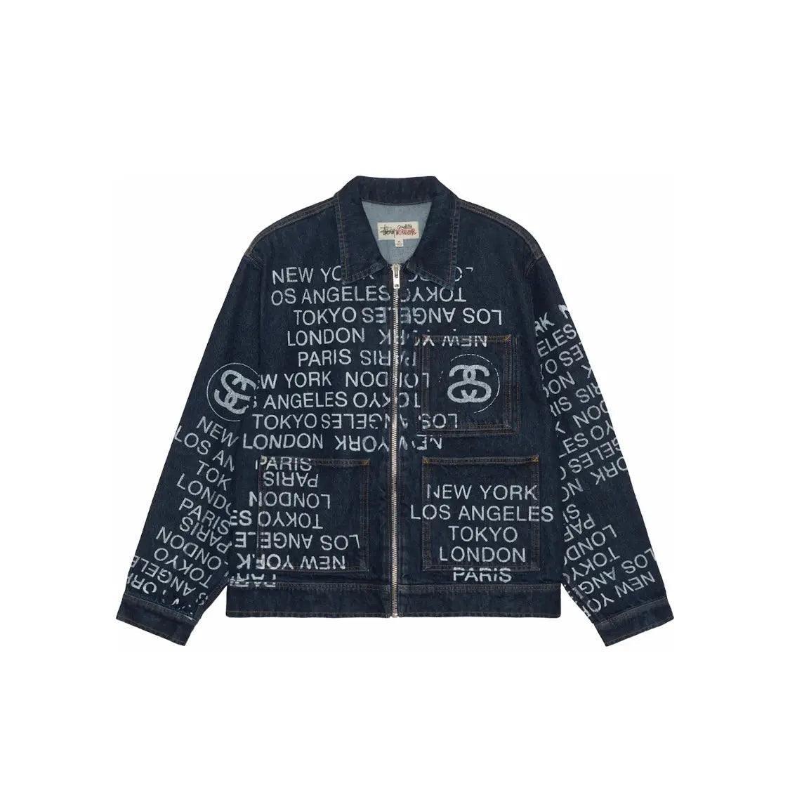 Veste en Jean Zip Work Denim Jacket coloris bleu marine lavé - REIMÉ