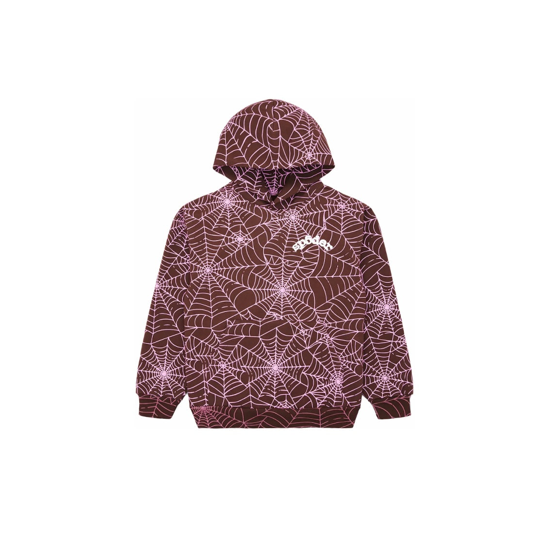 Sp5der Hoodie à Capuche Sweat AOP Coloris Marron motif Toile rose - REIMÉ