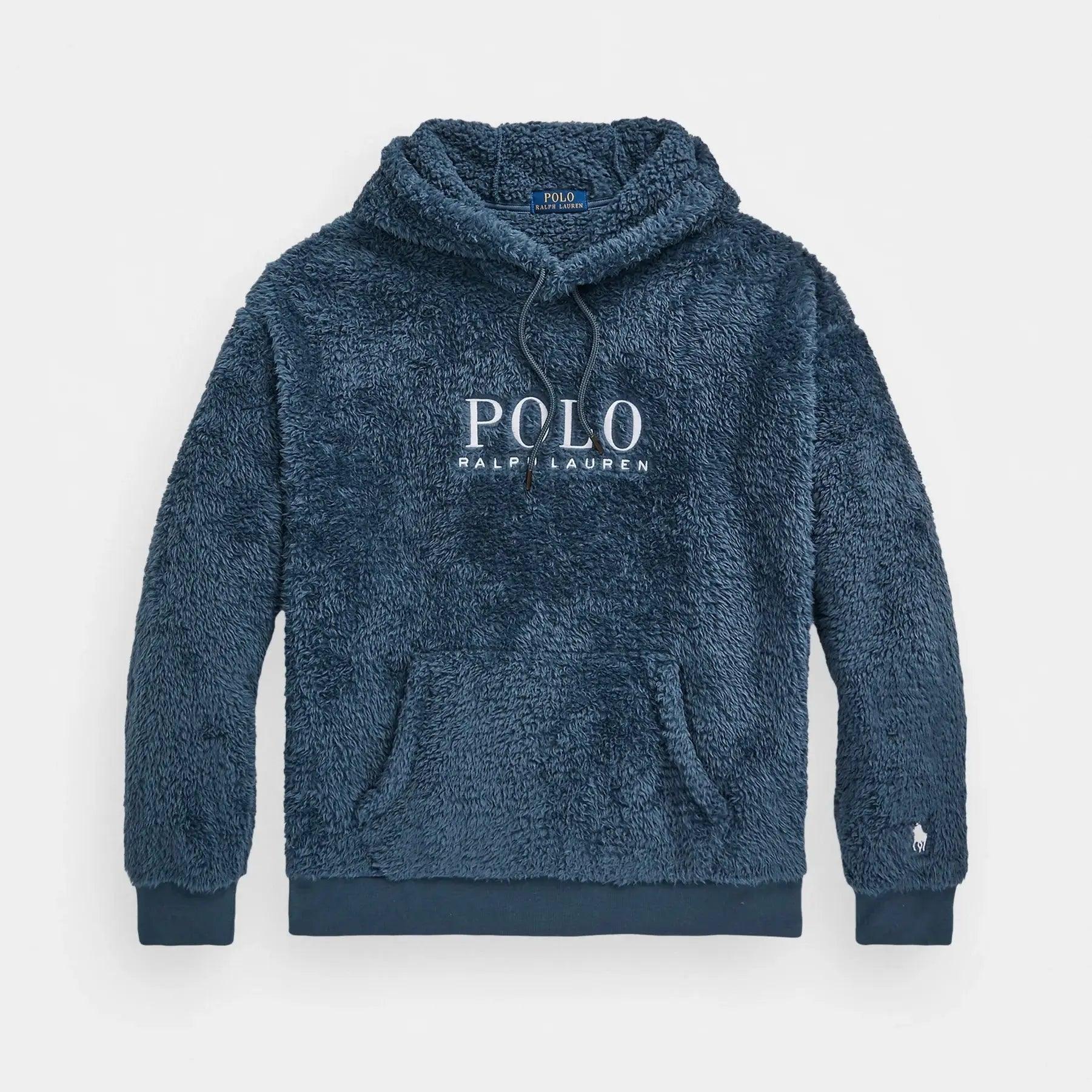 Sweat à capuche logo brodé en molleton bleu (M) - REIMÉ