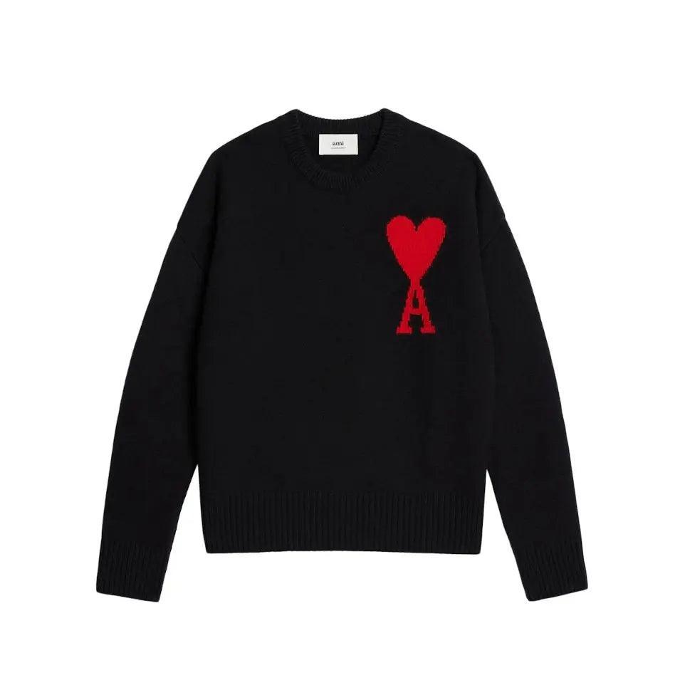 Pull Ami noir en laine épais logo de coeur Sweater - REIMÉ