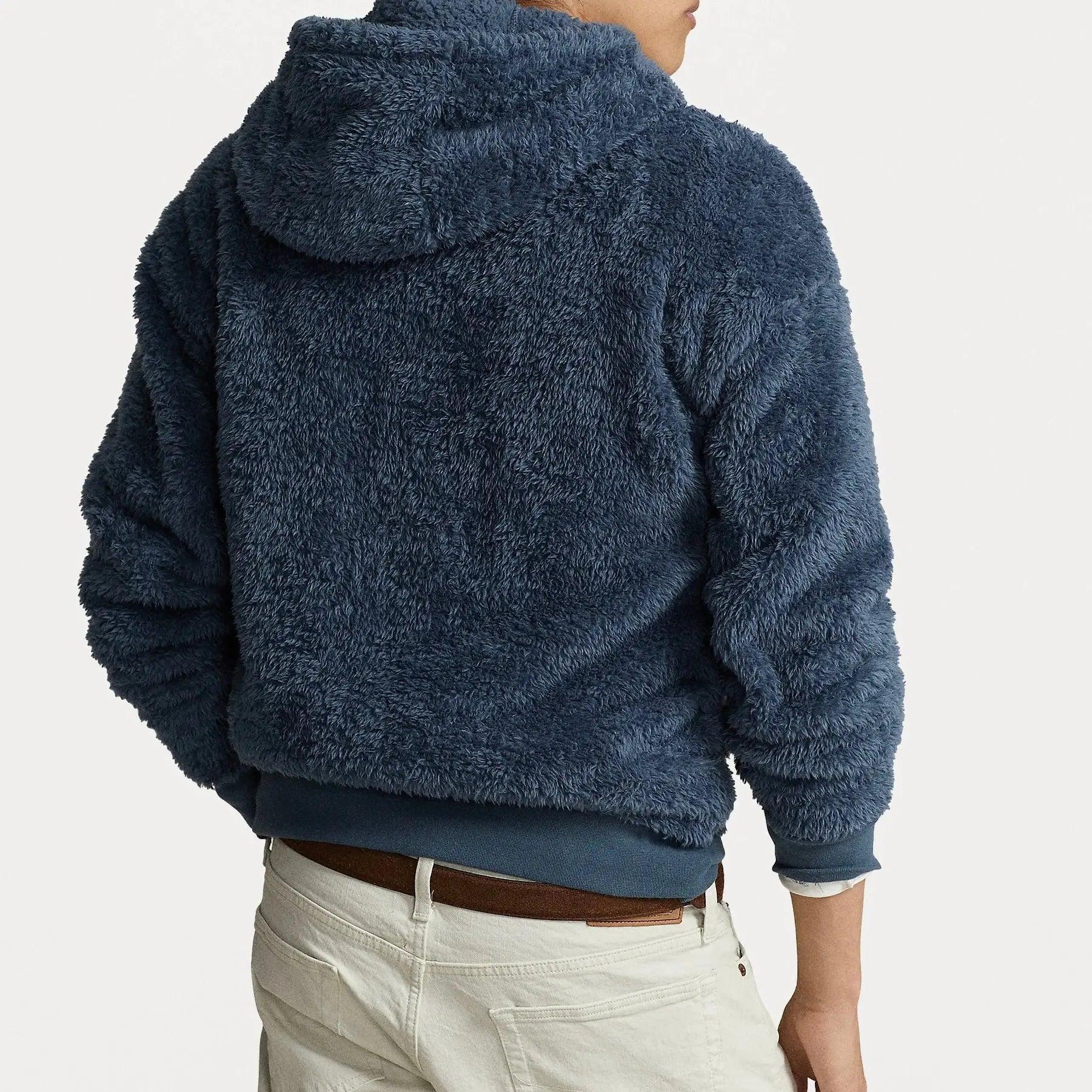 Sweat à capuche logo brodé en molleton bleu (M) - REIMÉ