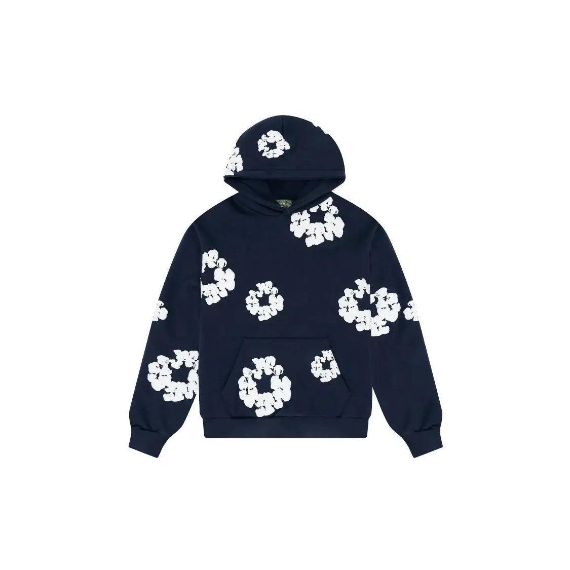 Sweat à Capuche coton imprimé floral coloris bleu marine - REIMÉ