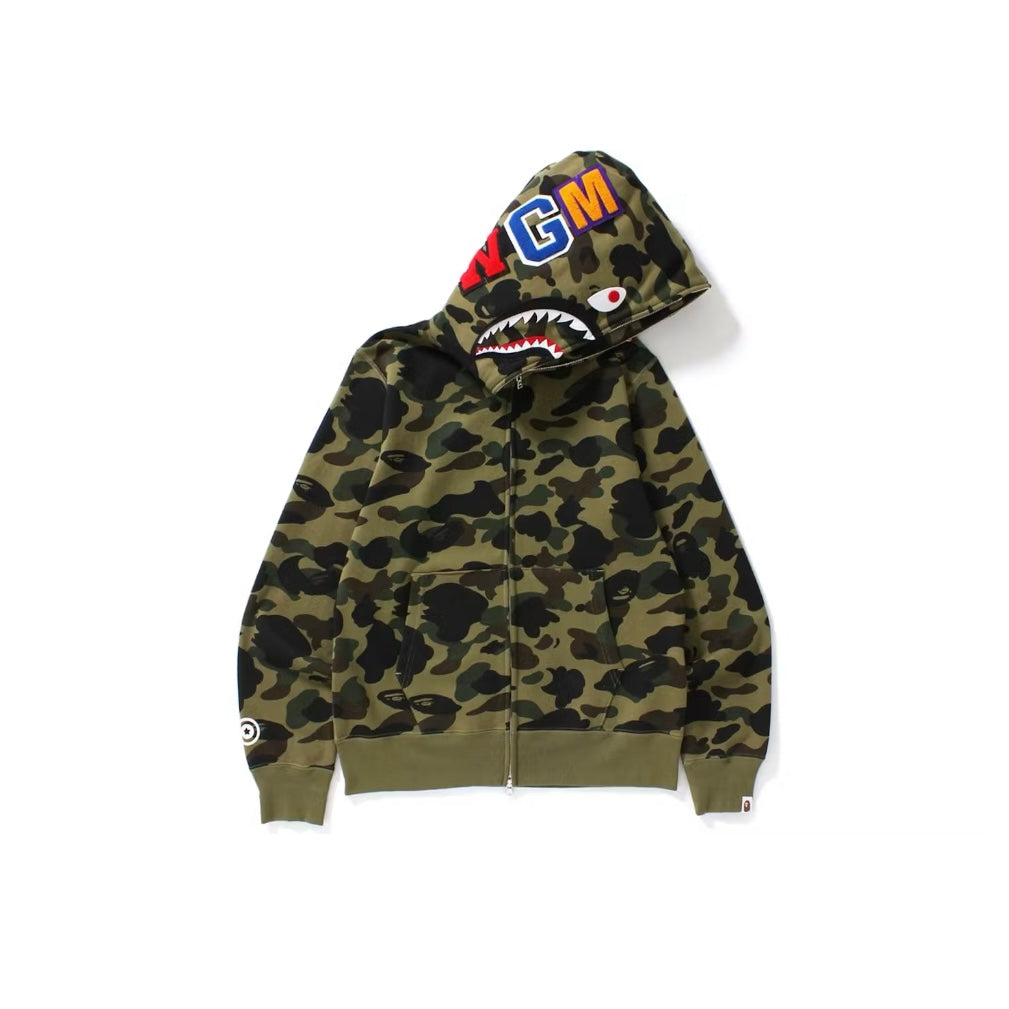 Sweat à Capuche Zippé Camouflage Mâchoire de Requin coloris Vert