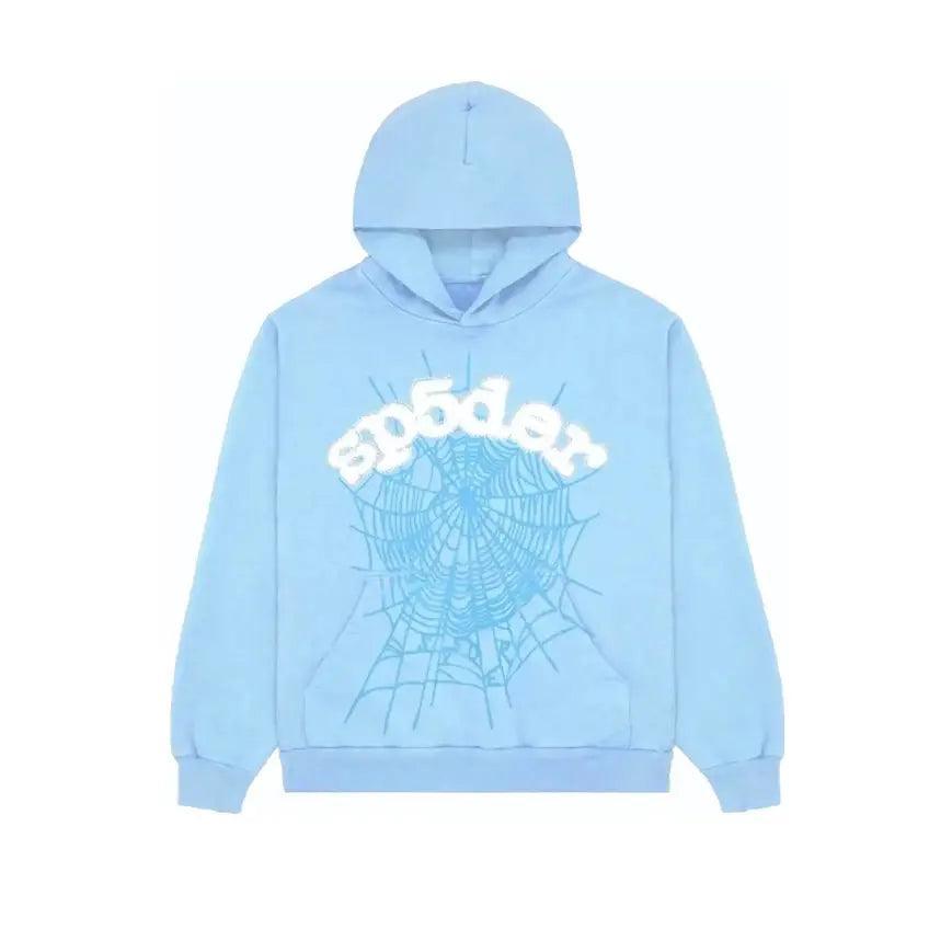 Sweat à Capuche Sp5der Hoodie Spider Web coloris Bleu Ciel - REIMÉ