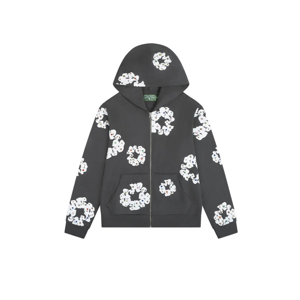Veste Zip Up Strass The Cotton Wreath Sweat à Capuche Gris sombre