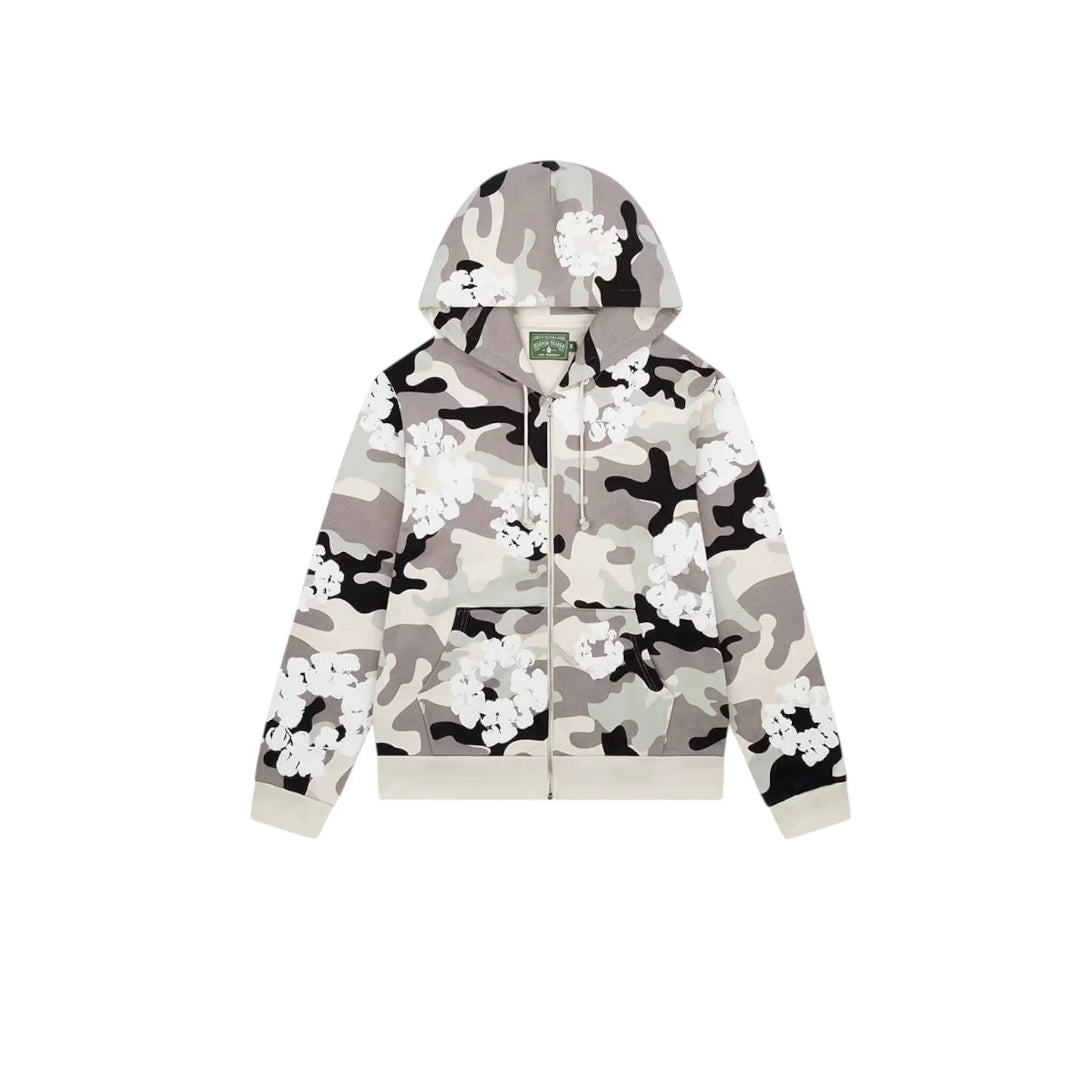 Hoodie Zippé à Capuche The Cotton Wreath Camouflage blanc