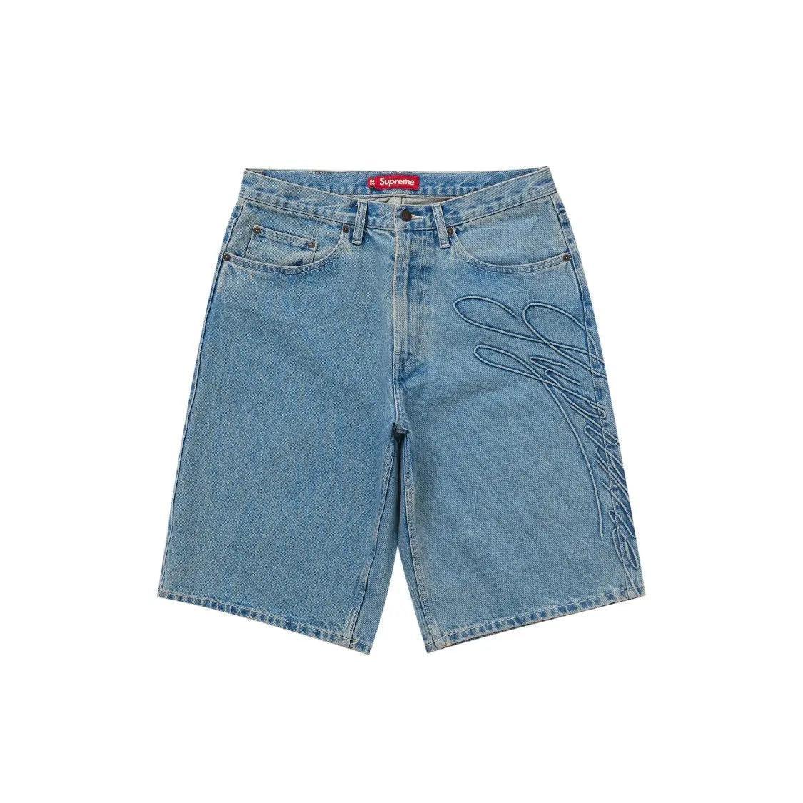 Short en Jean Script Baggy Denim coloris Indigo bleu délavé - REIMÉ