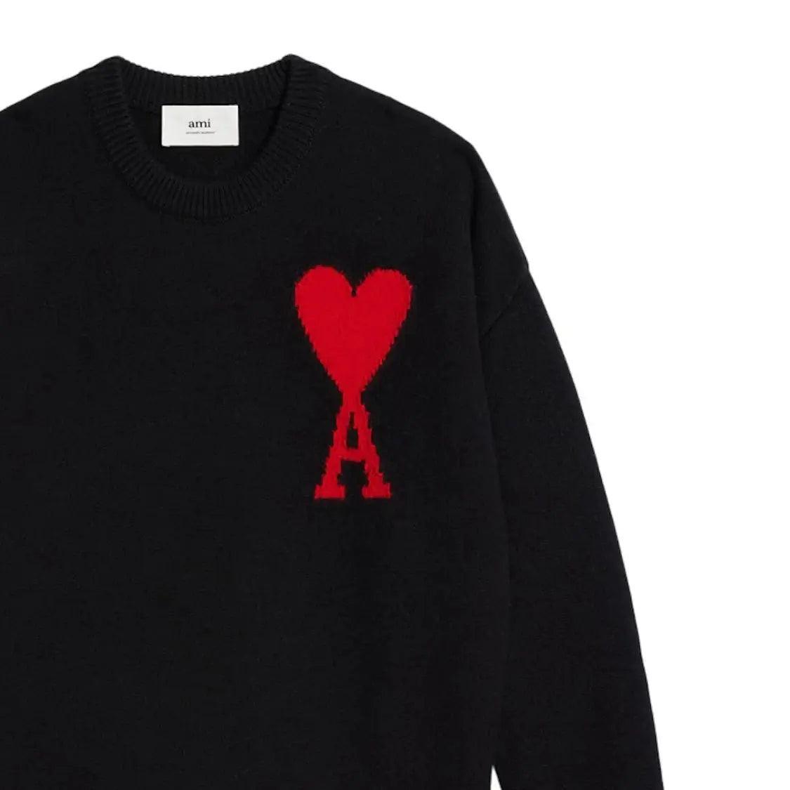 Pull Ami noir en laine épais logo de coeur Sweater - REIMÉ