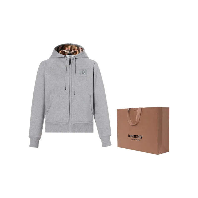 Sweat à Capuche Zippé initiale brodé en Coton gris chiné